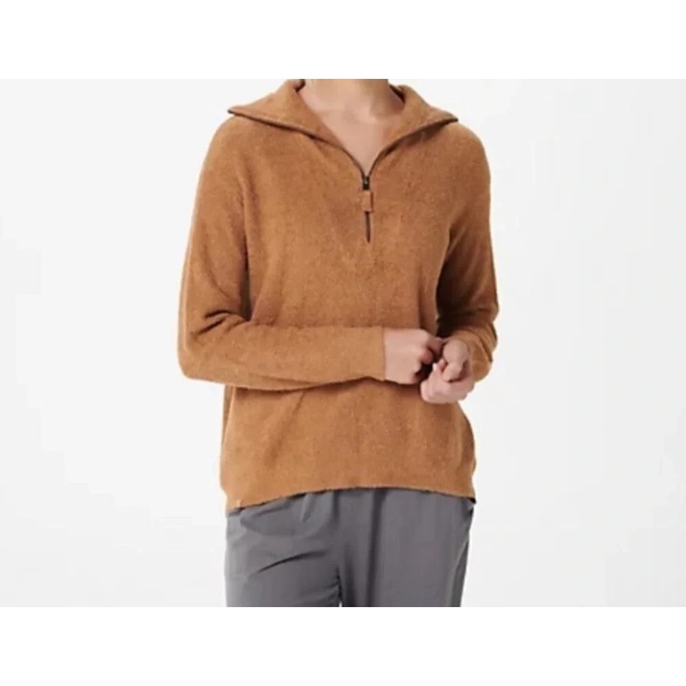 NWT barefoot dreams half zip 1X Plus Honey brown half hi low pullover sweater